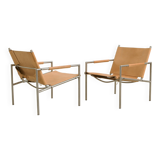 Pair of "SZ02" armchairs in natural beige leather by Martin Visser for Spectru