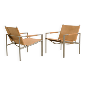 Pair of "SZ02" armchairs in natural beige leather by Martin Visser for Spectru