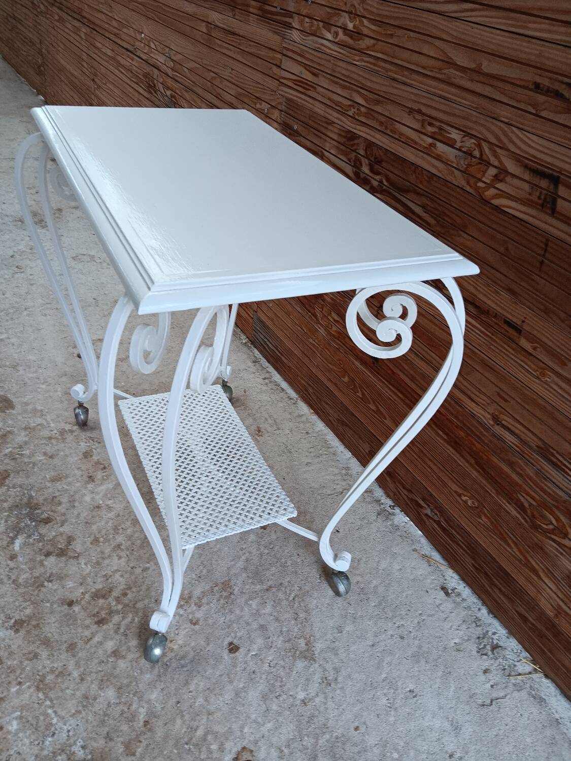 Vintage white wooden serving trolley