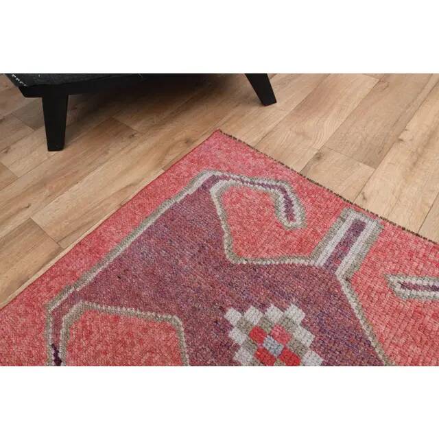 1970s Turkish Oushak Handmade Wool Cotton Pink Area Rug 103x335
