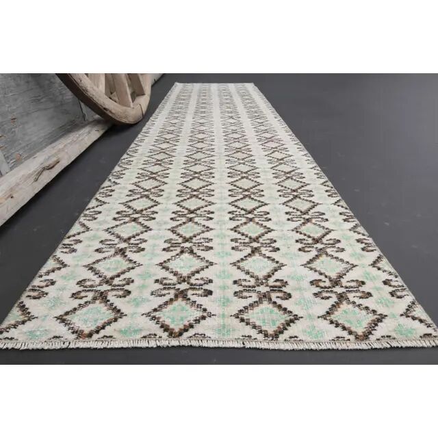1970s Turkish Hand-Knotted Wool Cotton Beige Runner Rug 70x262