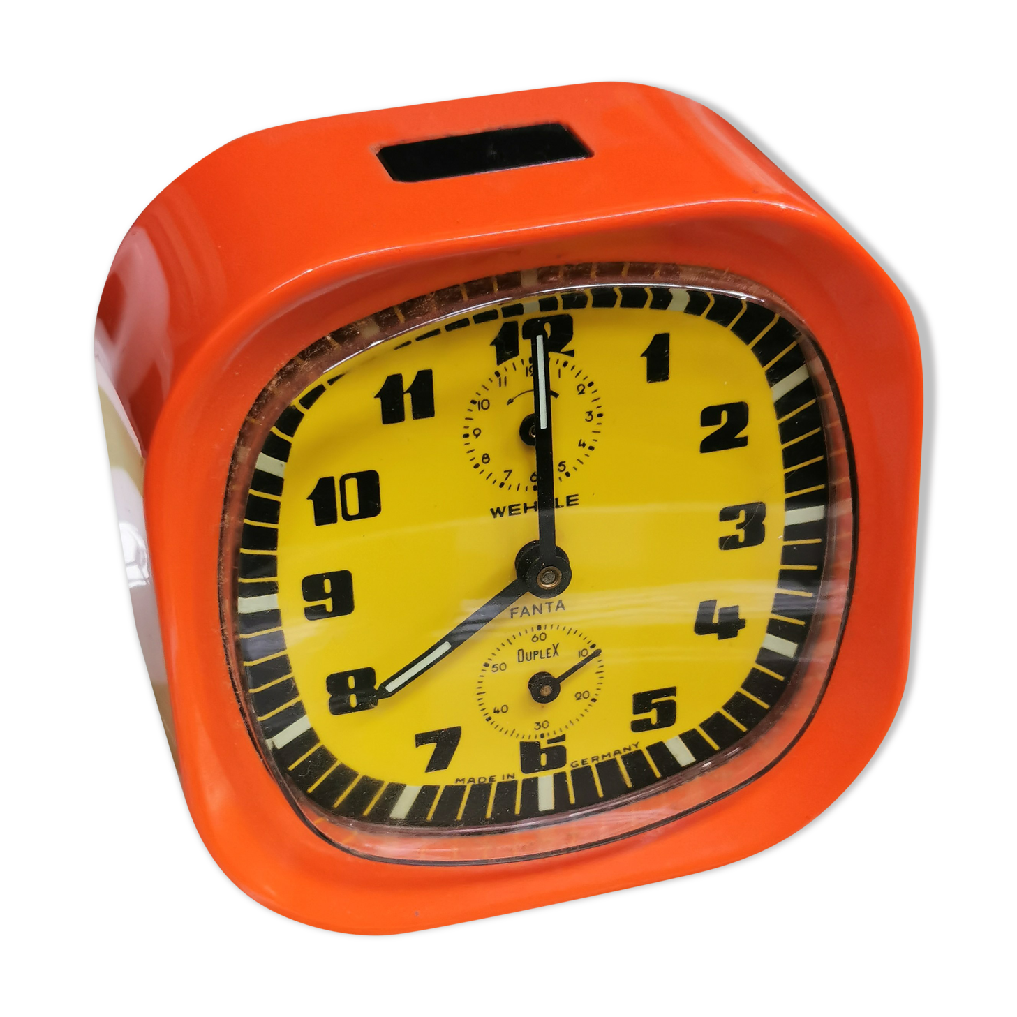 Vintage mechanical alarm clock Orange 70 . Wherle Fanta DUplex