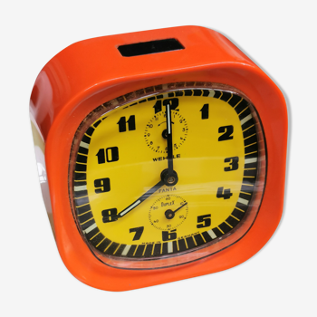 Vintage mechanical alarm clock Orange 70 . Wherle Fanta DUplex