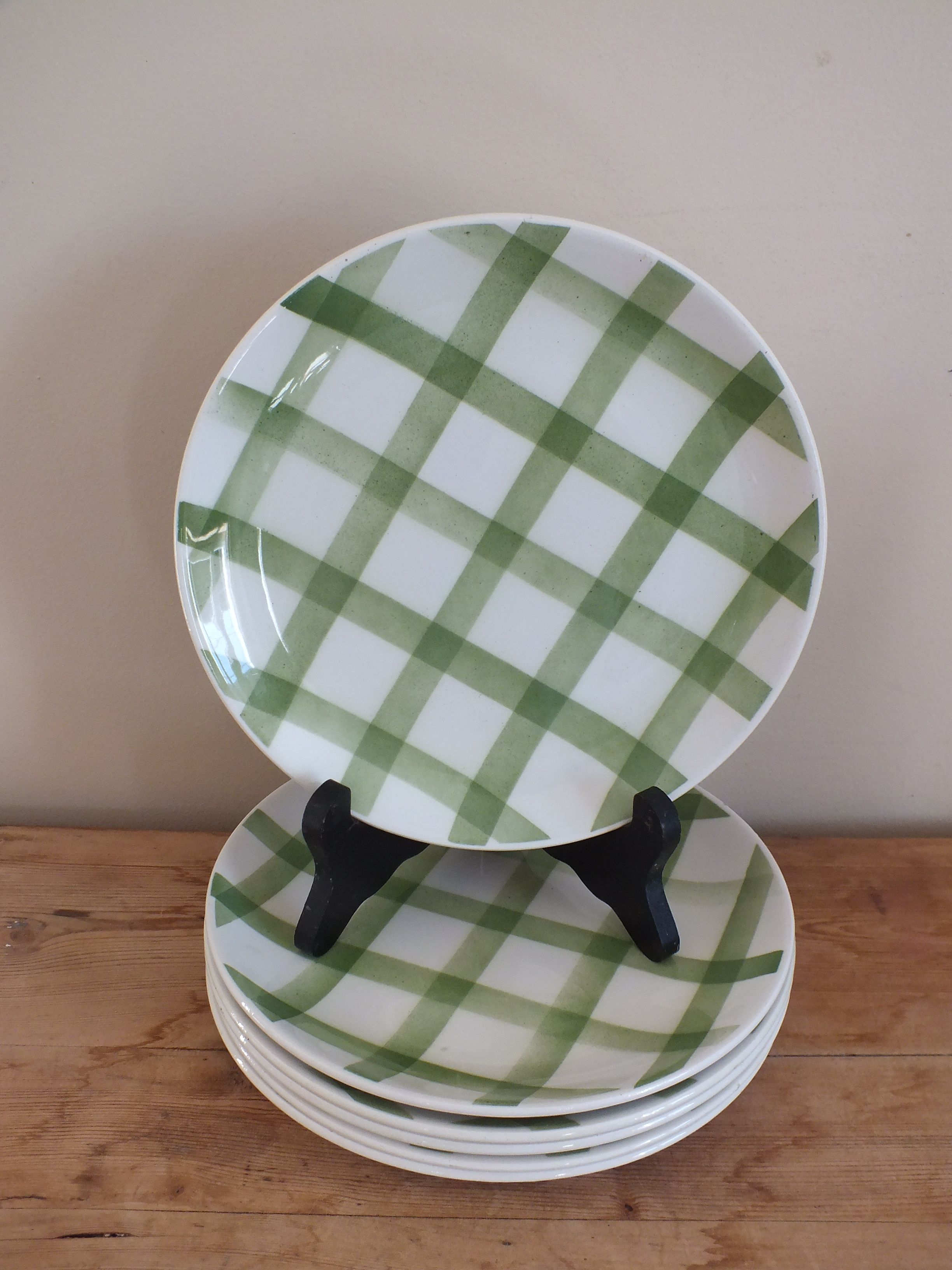 6 plates with appetizers Moulin des Loups Vichy, green tiles