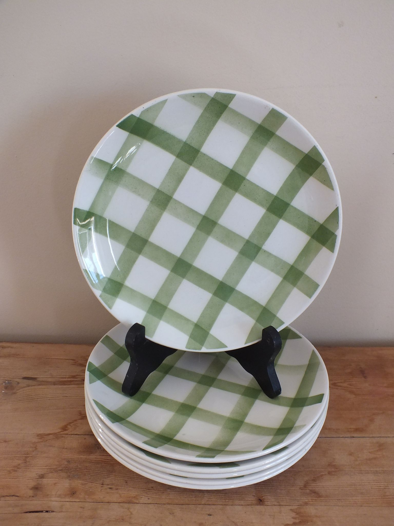 6 assiettes à hors d'œuvre Moulin des Loups Vichy, carreaux verts