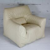 Leather armchair and cream-coloured foam, France , circa 1970