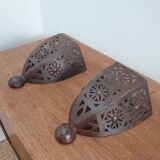 Pair of Moroccan craft wall lights in patinated metal