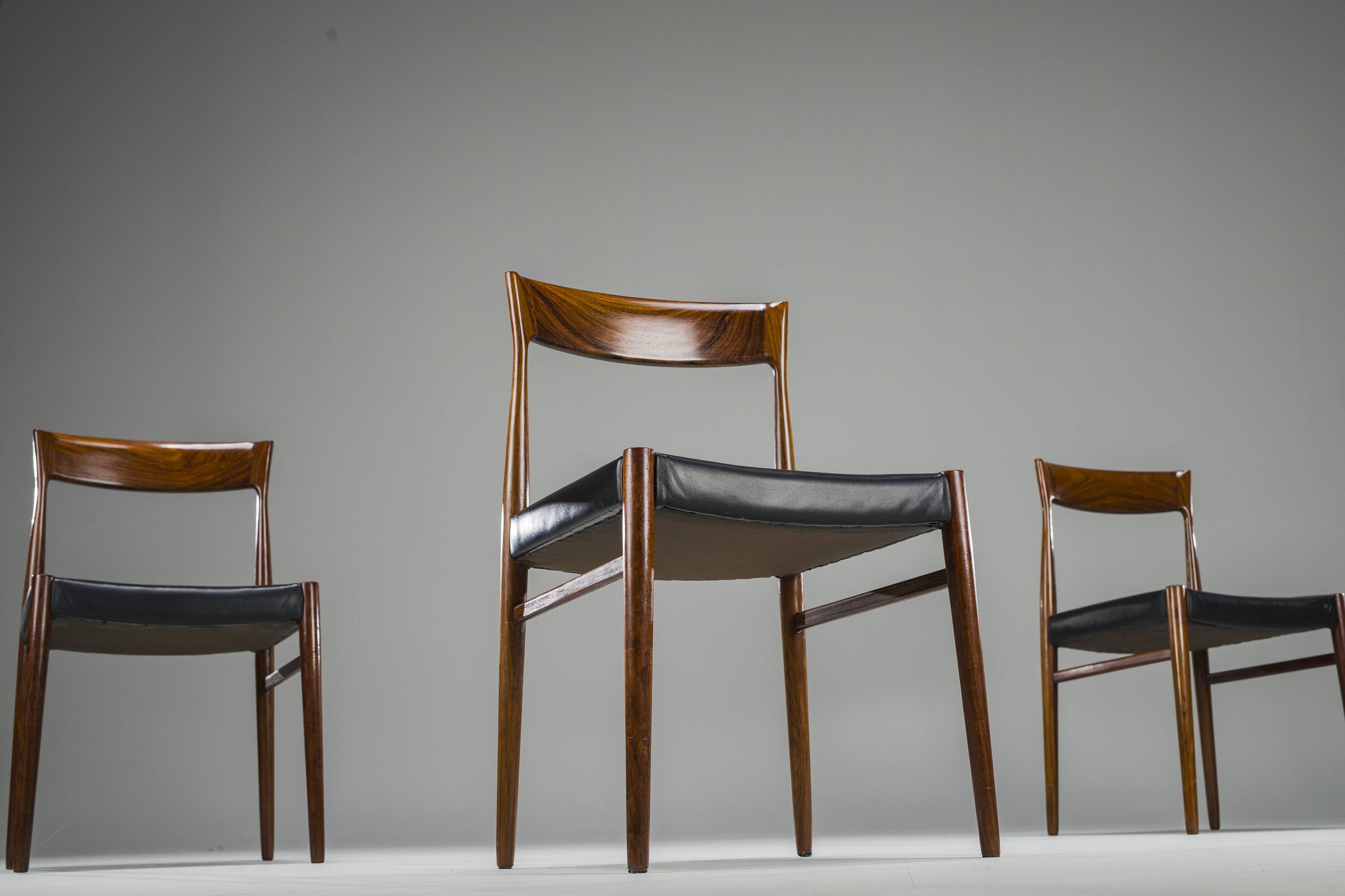 Mid-Century Palisander Dining Chair with Lether, 1950s, Set of 4