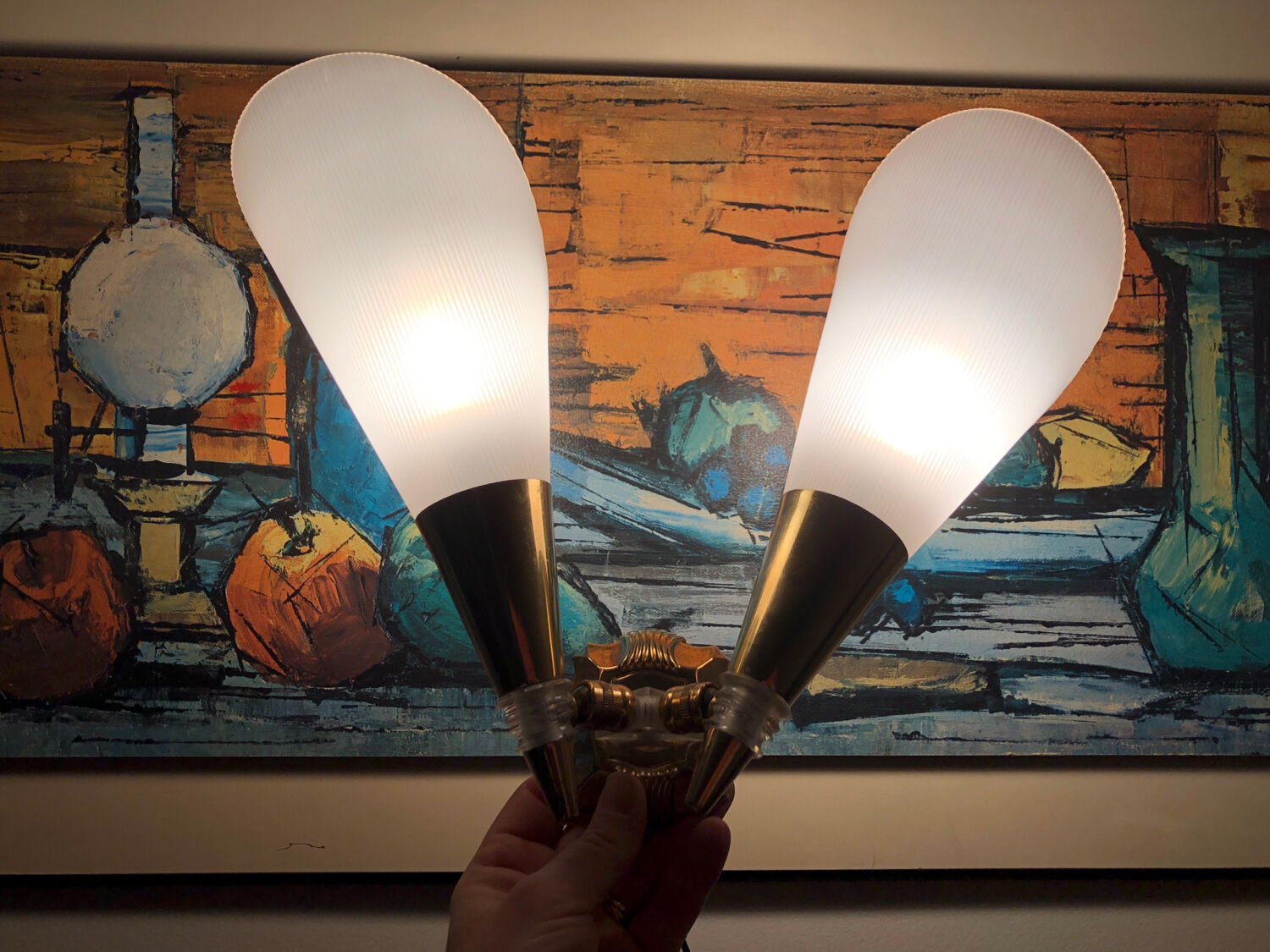 Double flambeau wall light plexiglass 1950