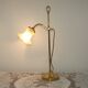 French antique brass goose neck table lamp with white opaque glass shade 5468.
