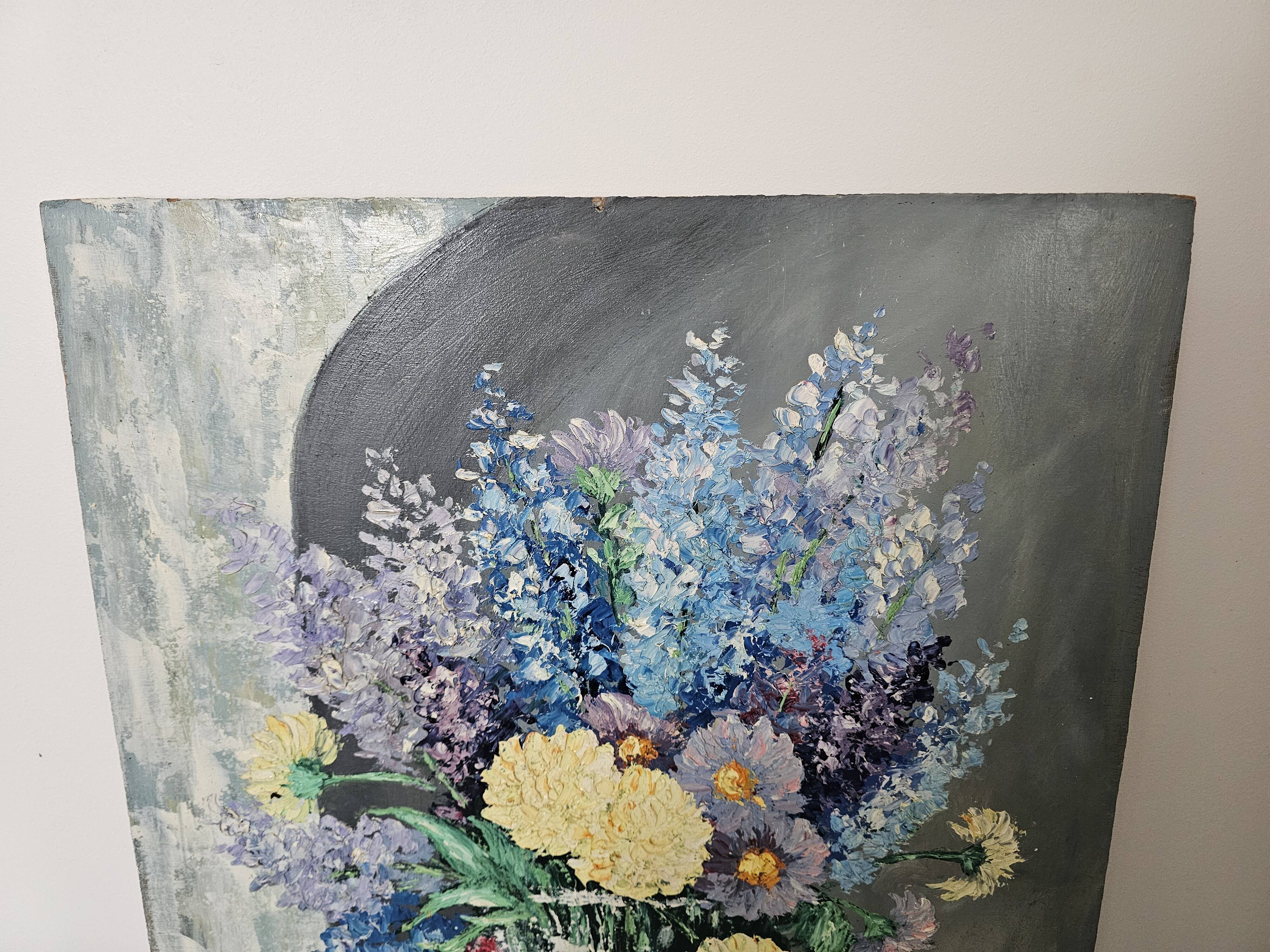 Oil on panel painting - still life flowers lilacs dahlias signed d alrer