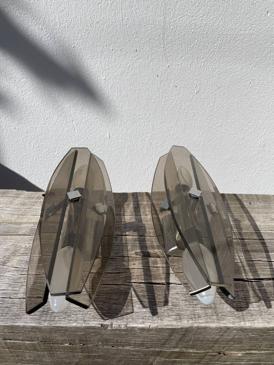 Pair of Italian Veca smoked glass wall lights