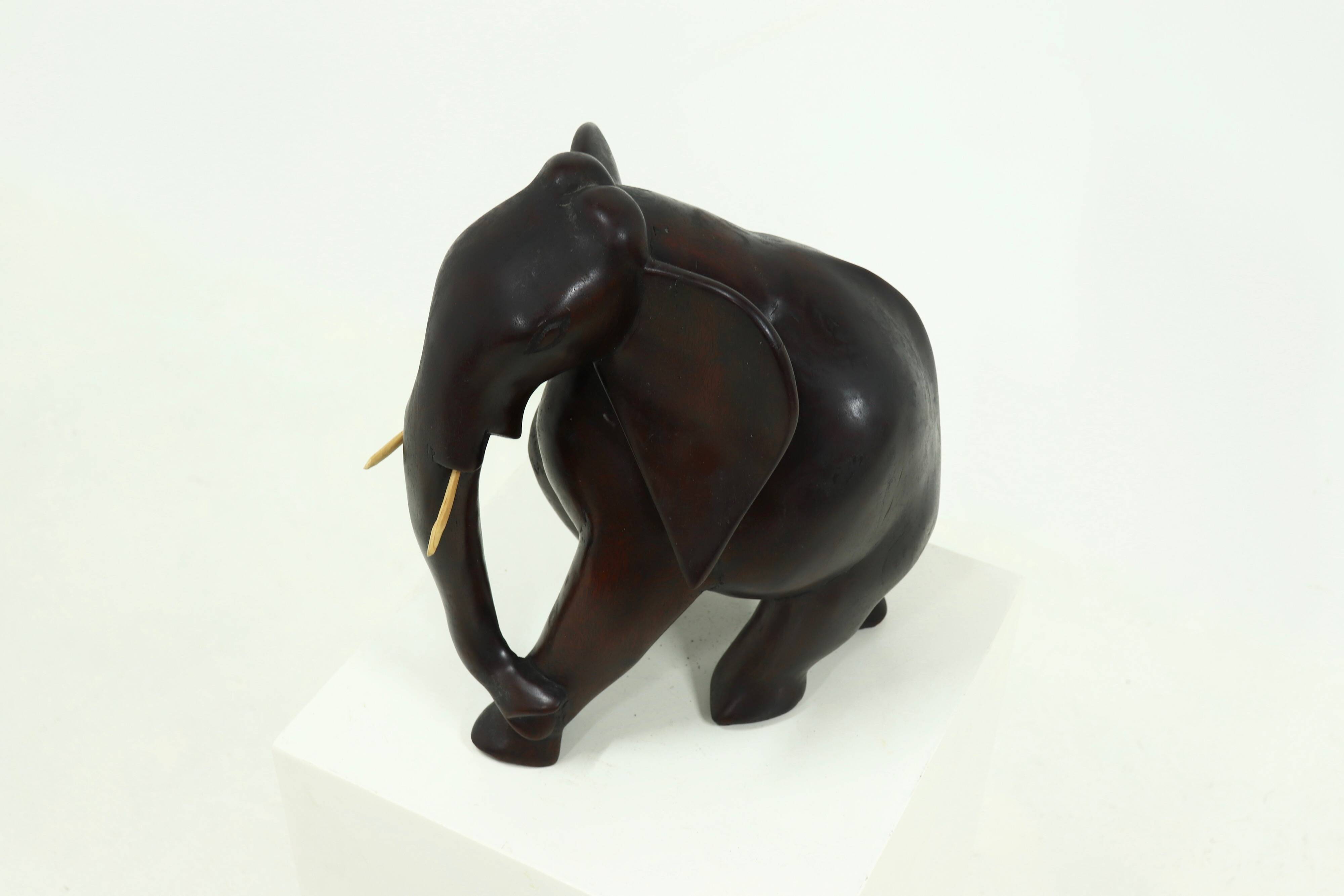 Large Mahogany Sculptural Elephant 1970s