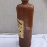 Paire ancienne bouteille grès marron avec étiquettes origine vintage
