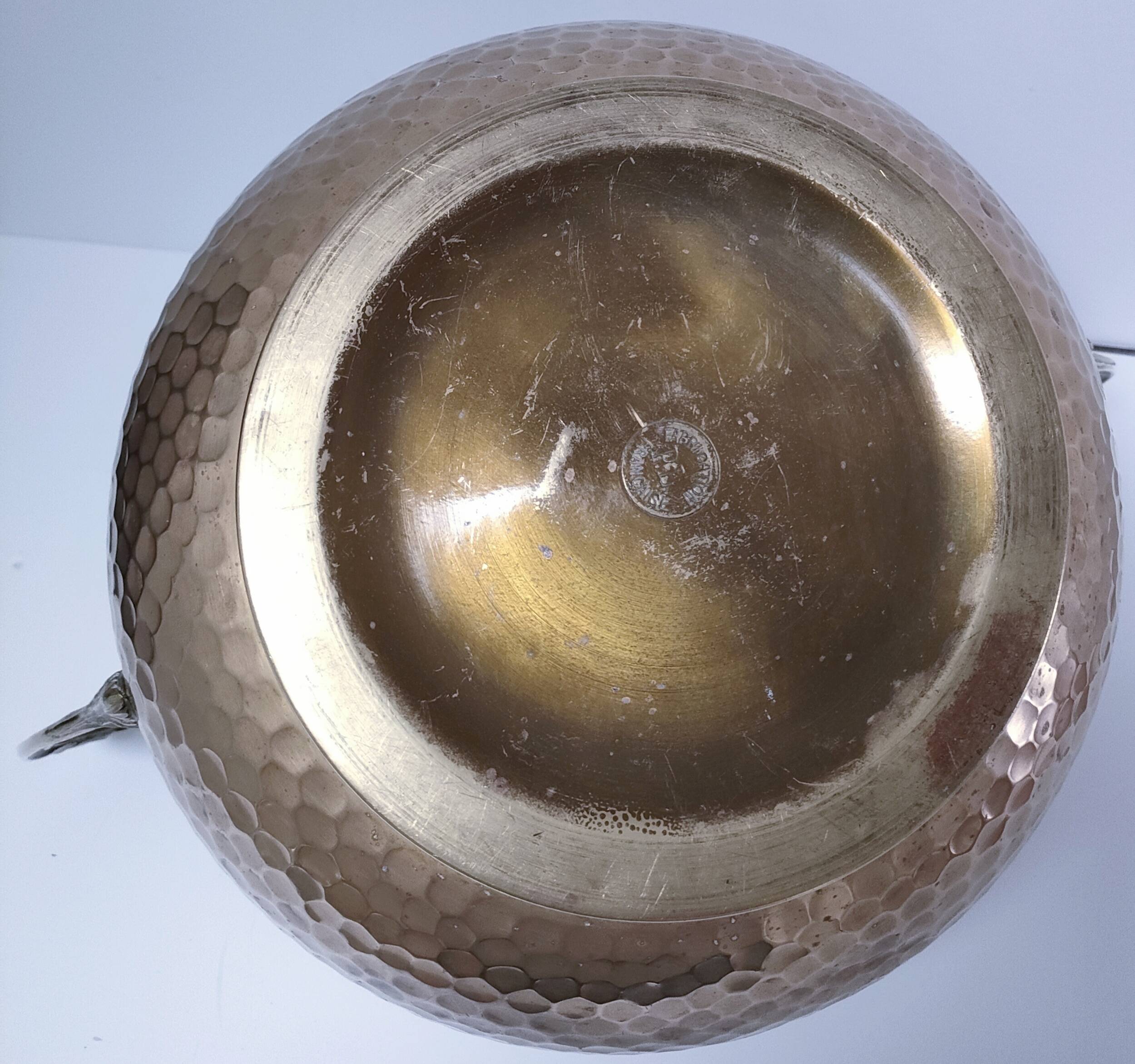 Large art deco stamped brass planter