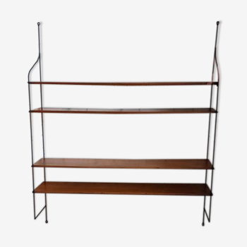 Vintage metal and solid wood string style wall shelf.