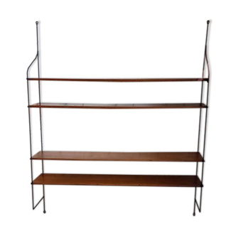 Vintage metal and solid wood string style wall shelf.