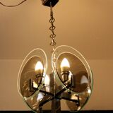 Vintage Art Deco chandelier in chrome metal and glass, Italy, 1970s