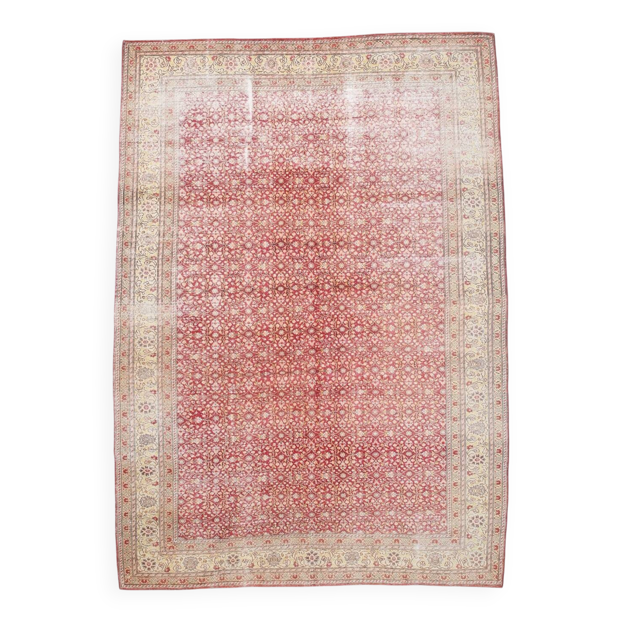 7x9 Red & Yellow Floral Persian Vintage Rug, 206x290Cm