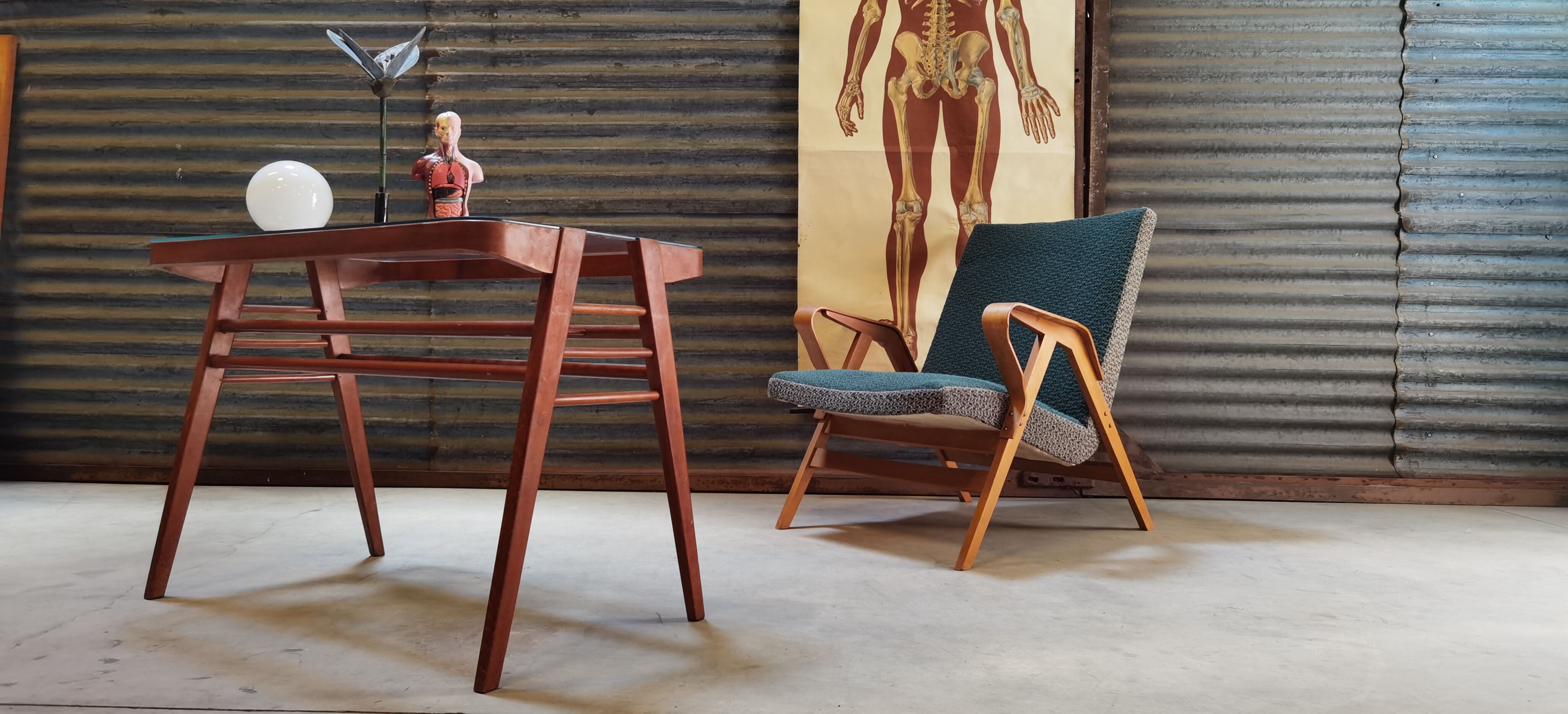 Side table or wood and glass console by Frantisek Jirak 1960