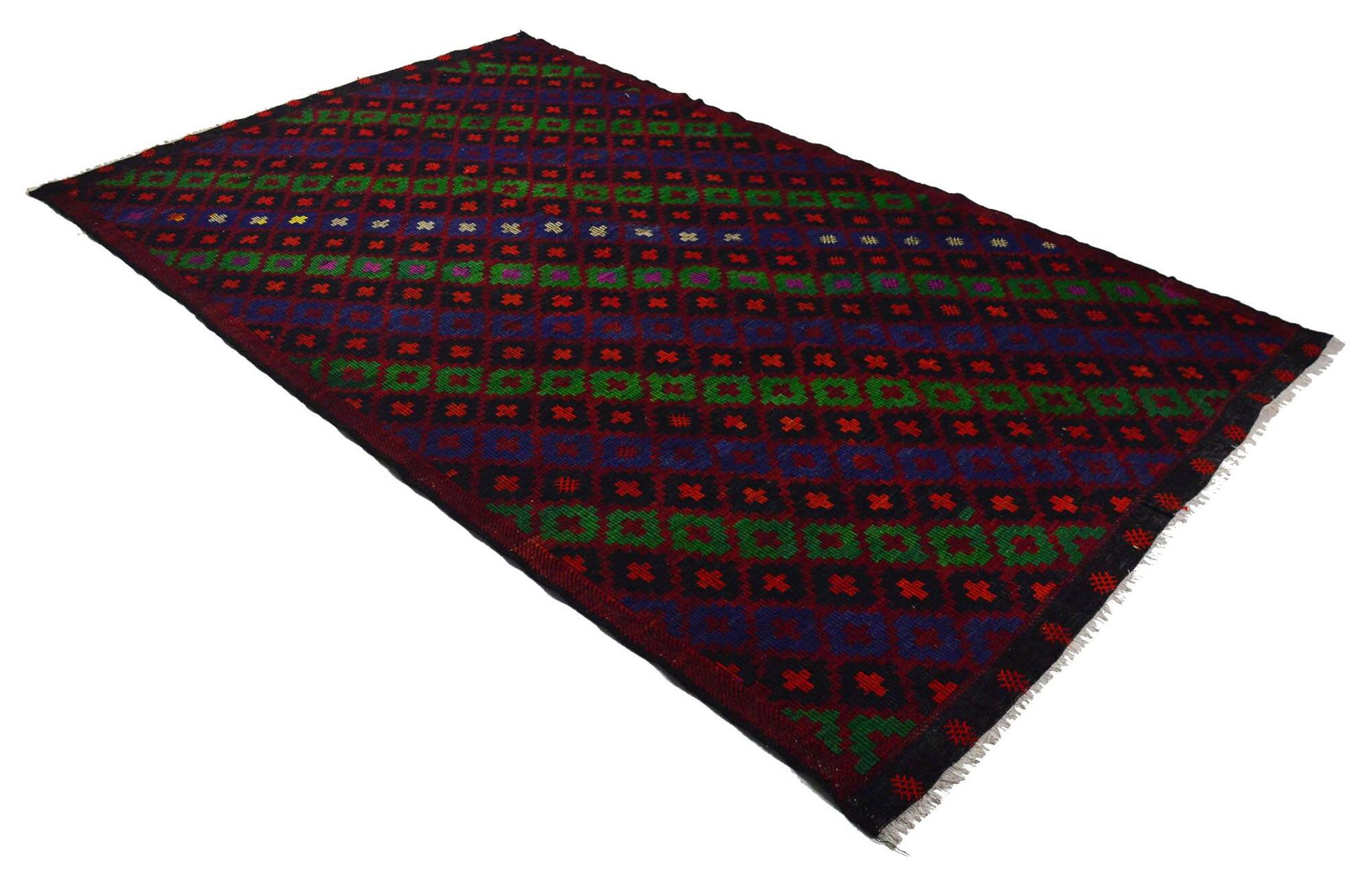 Turkish Kilim Yuruk Vintage 217x353 cm Geometric Green Blue Red