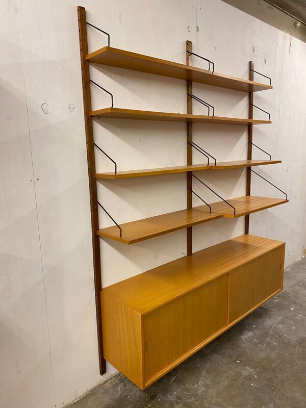 Unité murale scandinave vintage en chêne par Poul Cadovius pour Royal System, années 1960