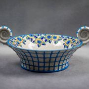 Longwy enamel bowl with handles – Art Deco floral decoration, 1930s