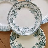 Vintage mismatched dessert plates in ironstone - Green tones
