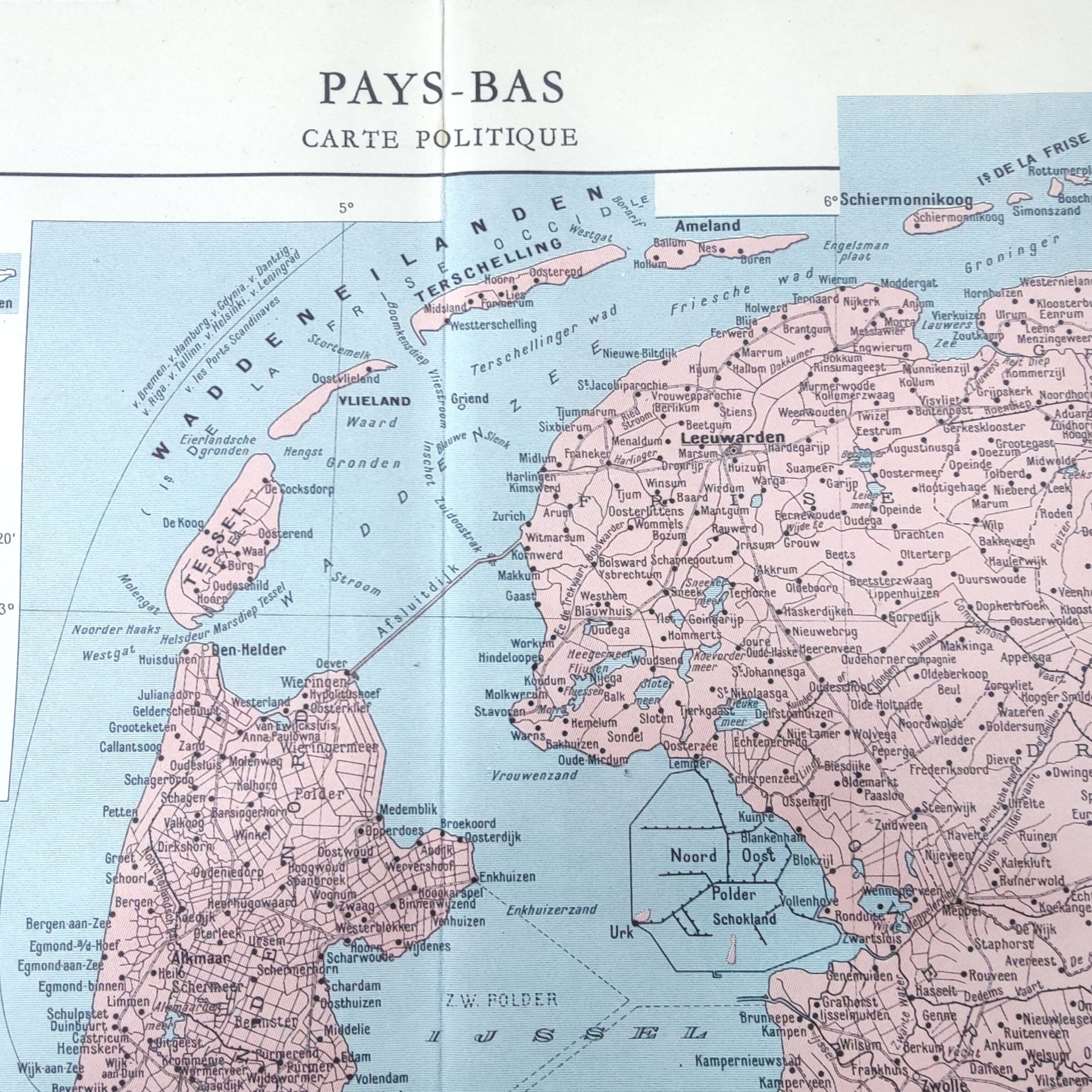 Map of the Netherlands Amsterdam Rotterdam 43x43cm from 1950