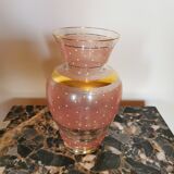 Pink vintage vase, gilded and white plumetis