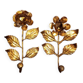 60s/70s Roses and Foliage Hooks in Gold Metal