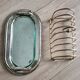 Foie gras presentation service dish in metal and glass and its toast holder