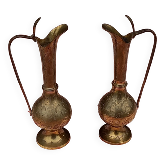 Set of 2 deco decanters - ewers - brass