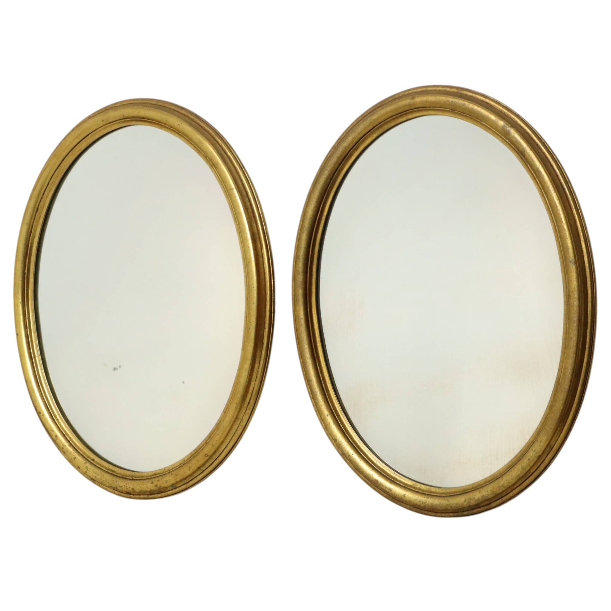Pair of Oval Gold-Leaf Mirrors, France, 20th Century