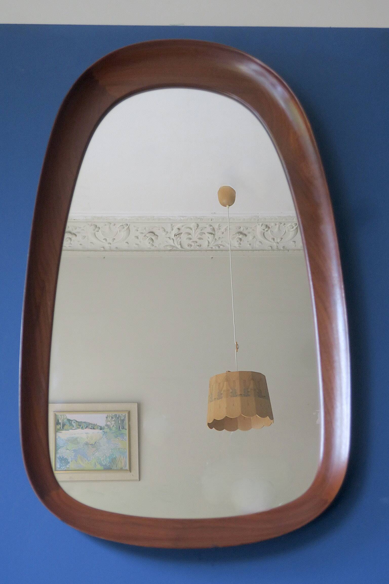 AB Glas and Trae Hovmantorp large sculptural mahogany wall mirror, 1960s
