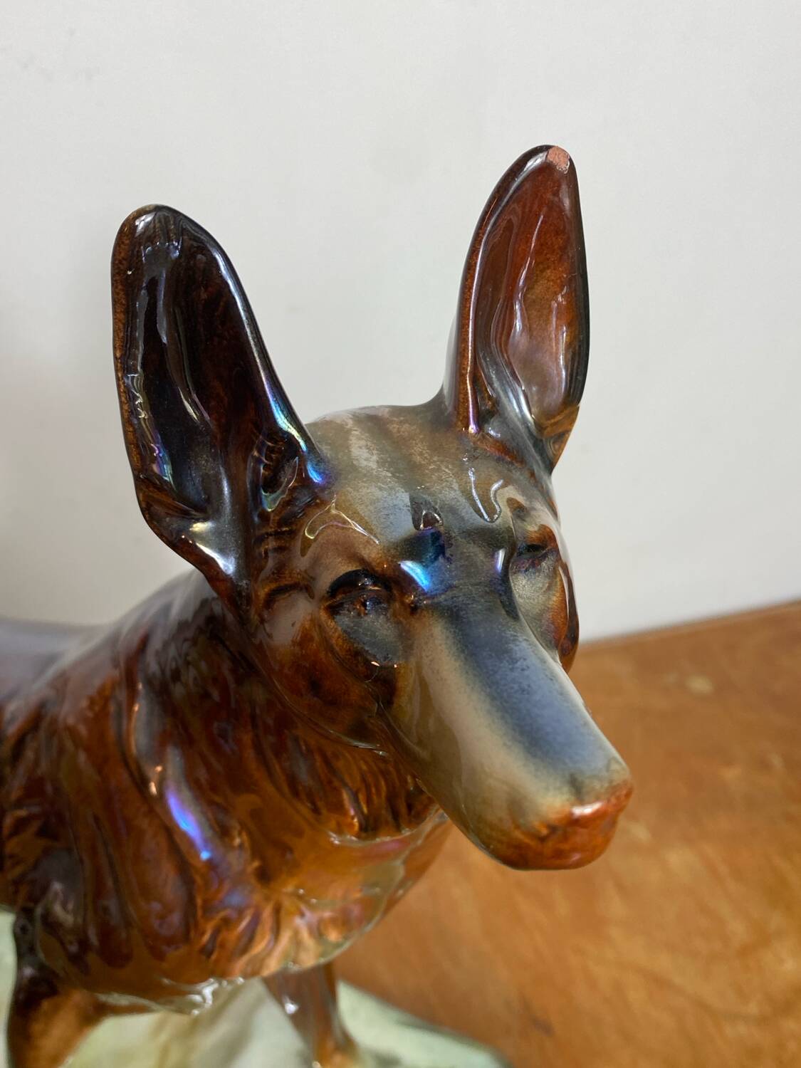 Iridescent ceramic wolf dog, Hubert Béquet