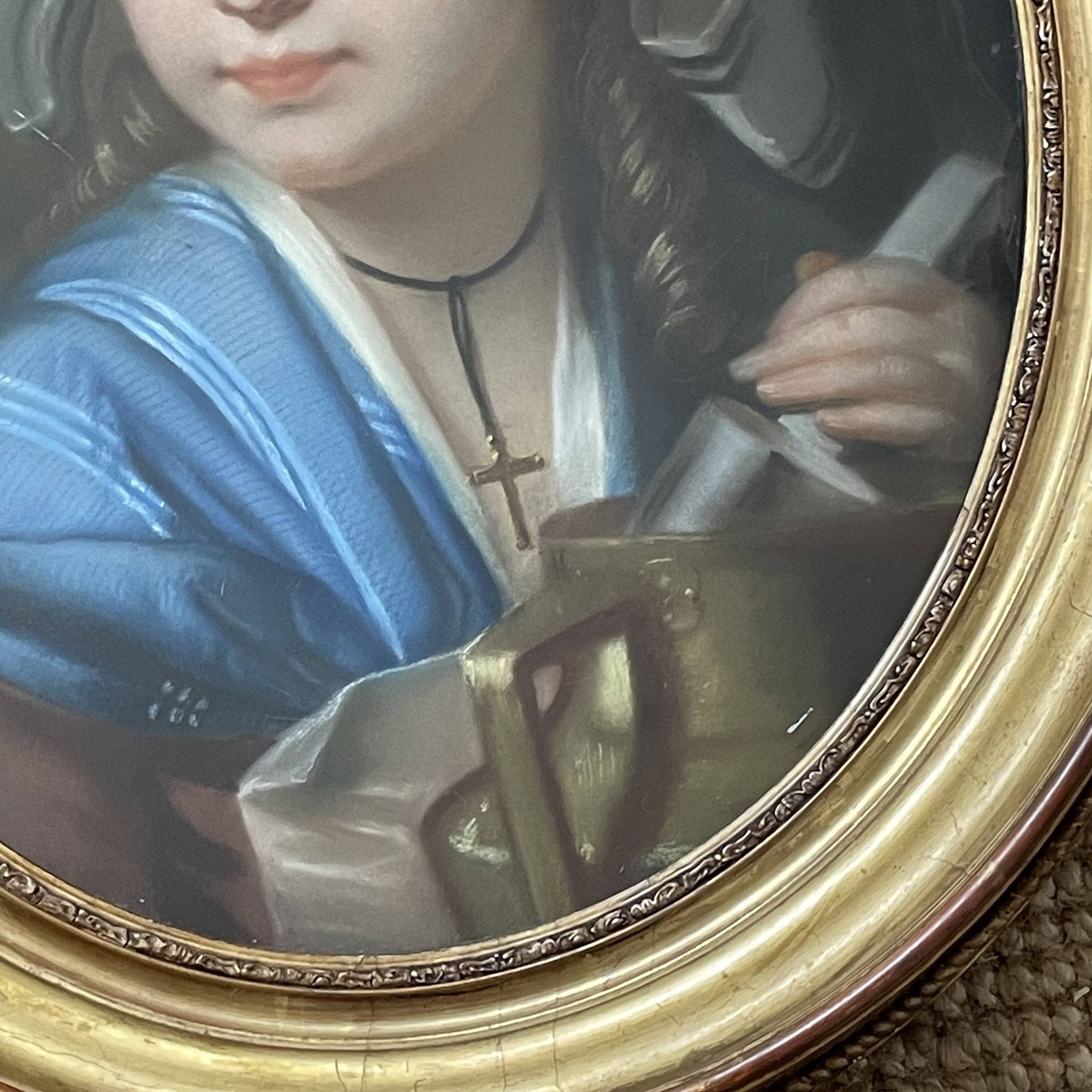 Portrait of a young girl in pastel from the 19th century.