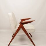 Fauteuil Bouclè de J. Chierowski, 1960 Pologne, Fauteuil en bois Design scandinave