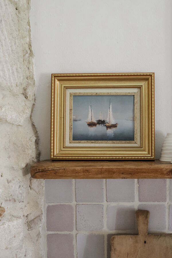 Sail Boats In The Ocean Antique Oil Painting