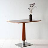Mahogany bar table with steel base and carved stem