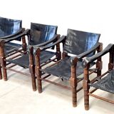Fauteuils safari vintage en cuir, 1960