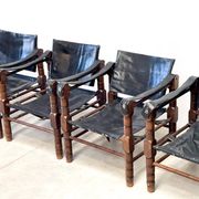 Fauteuils safari vintage en cuir, 1960