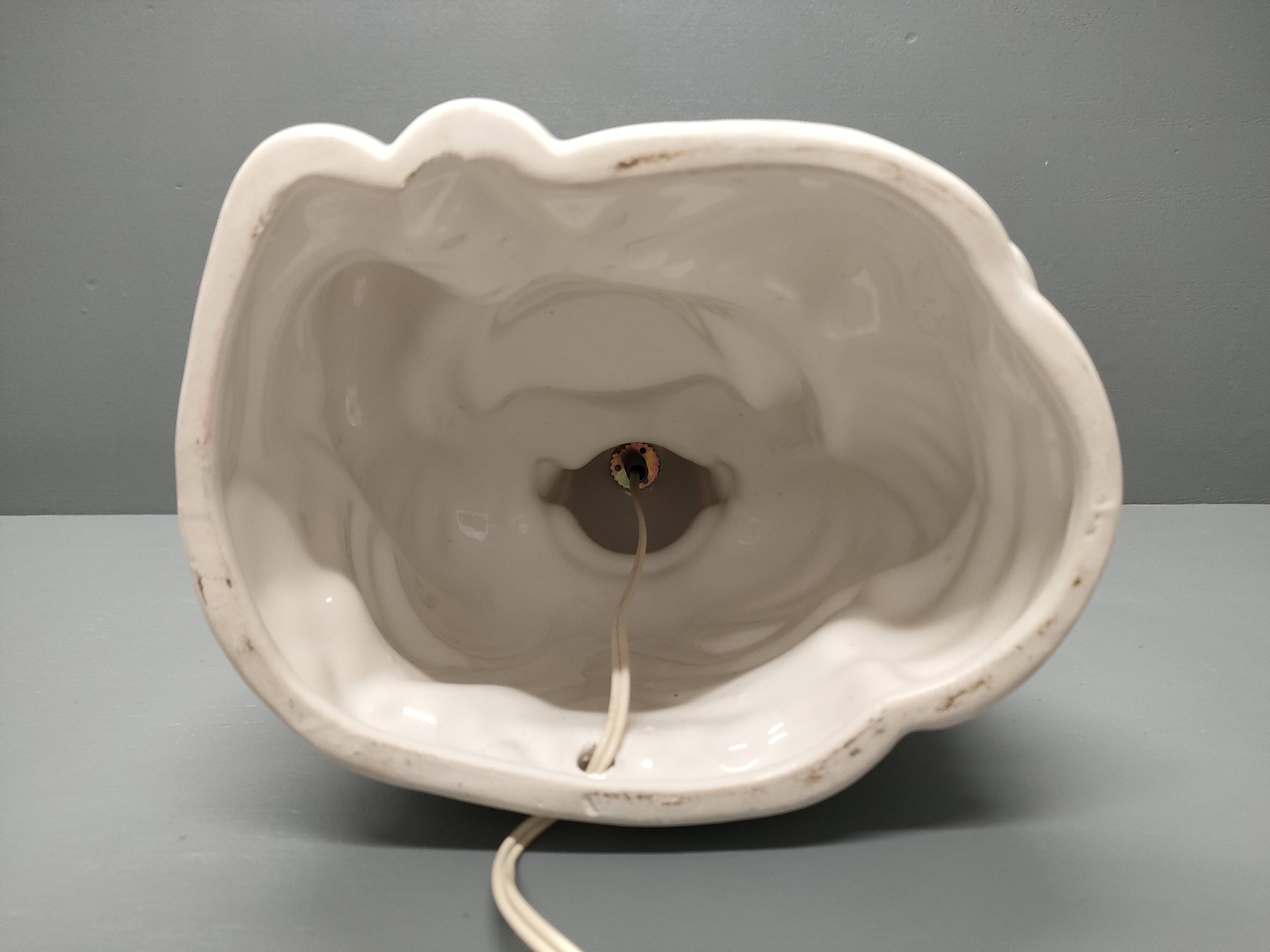 Seated Buddha lamp base ~ glazed and gold white ceramic ~ 80s