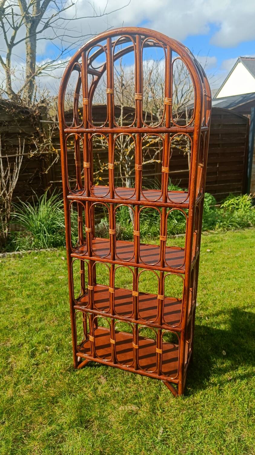 Library, vintage rattan shelves