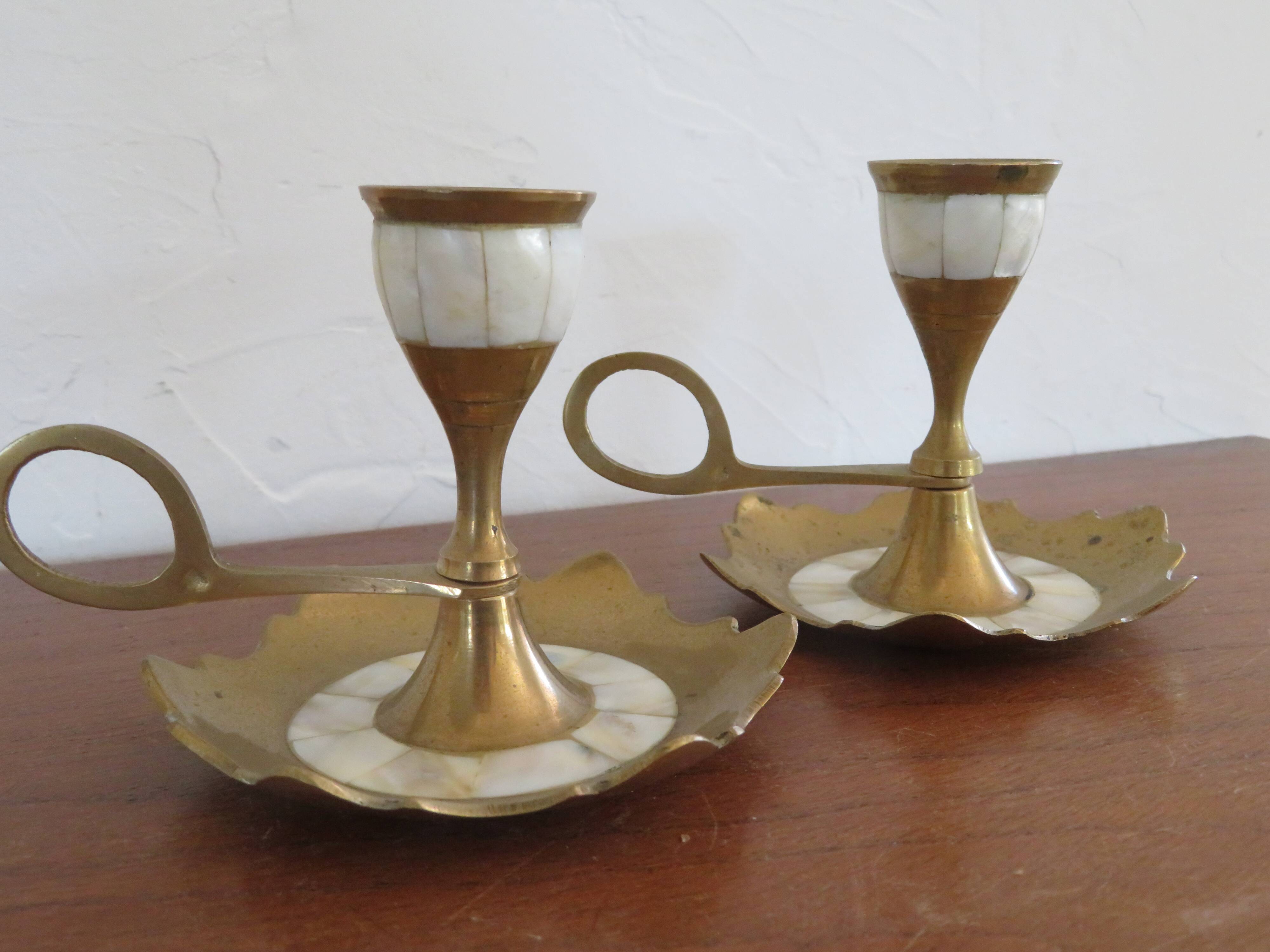 Bougeoirs vintage nacre et laiton
