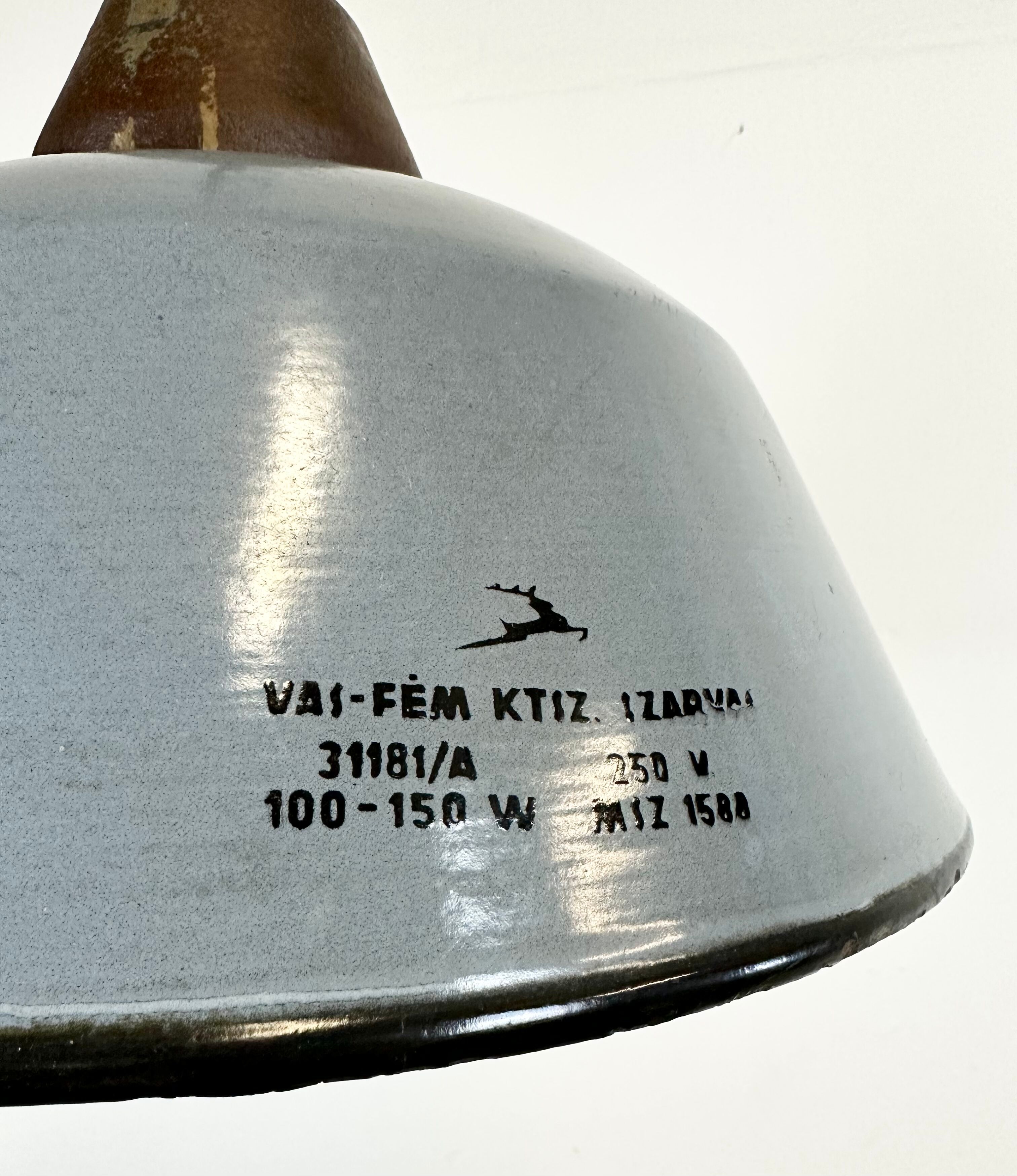 Industrial Grey Enamel and Cast Iron Pendant Light, 1960s