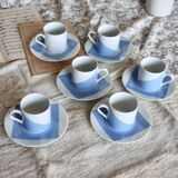 Vintage Guy Degrenne porcelain coffee set with "Carré bleu" decor