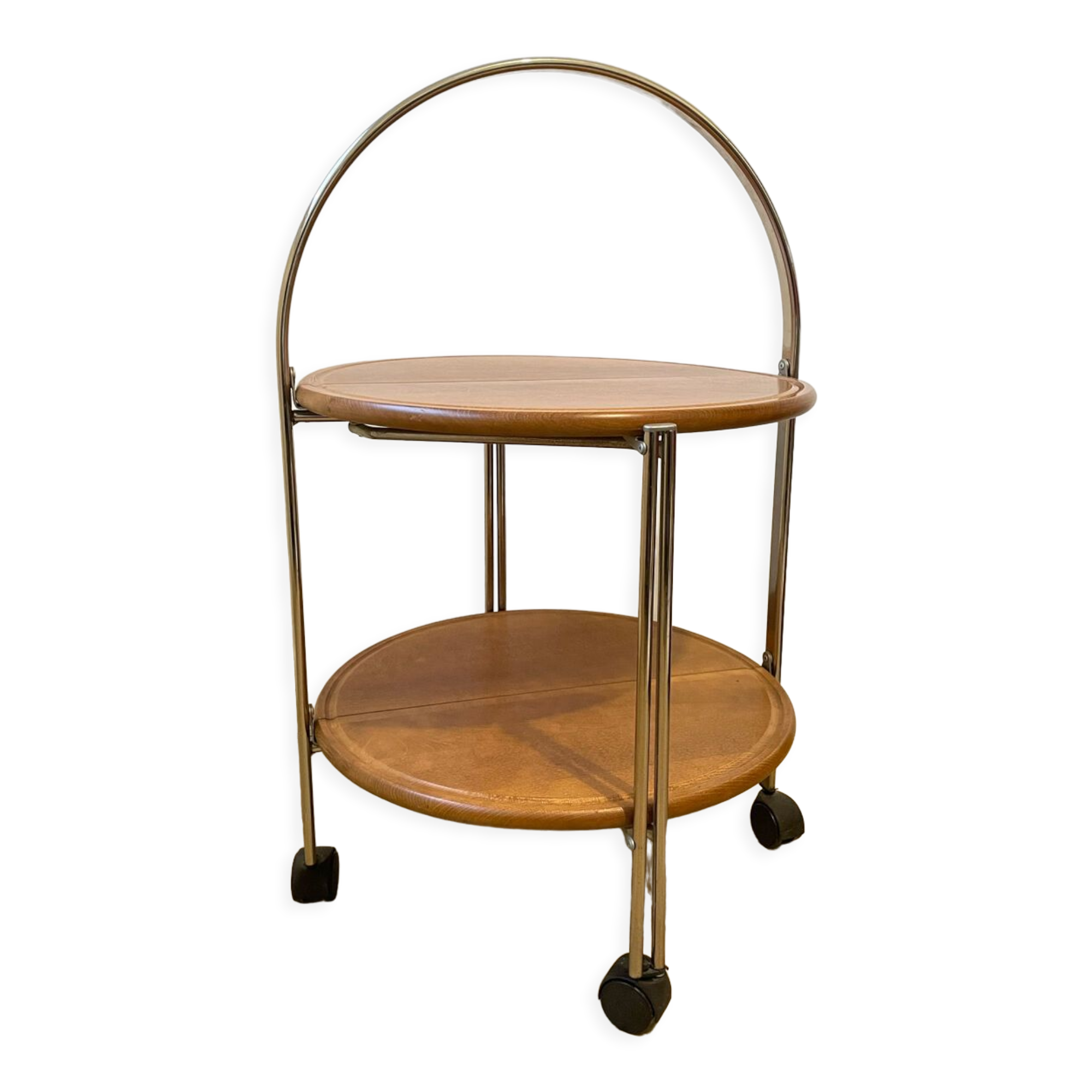 Folding service vintage castors solid wood 70s