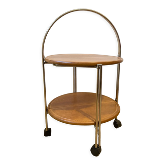 Folding service vintage castors solid wood 70s