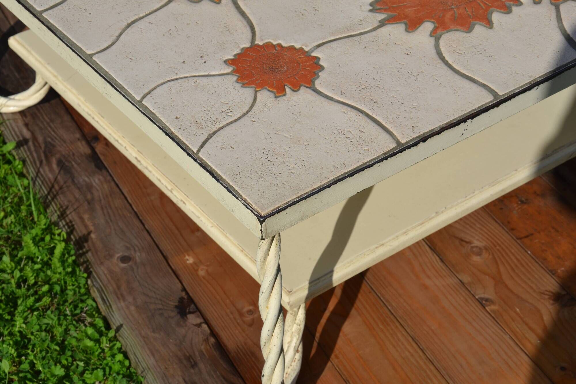 Ceramic coffee table Vallauris "Sunflower" signed Barrois